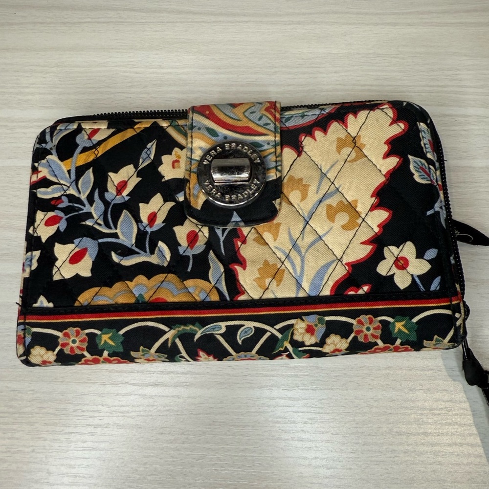 Vera Bradley Floral Quilted wallet- Black, Yellow, Red